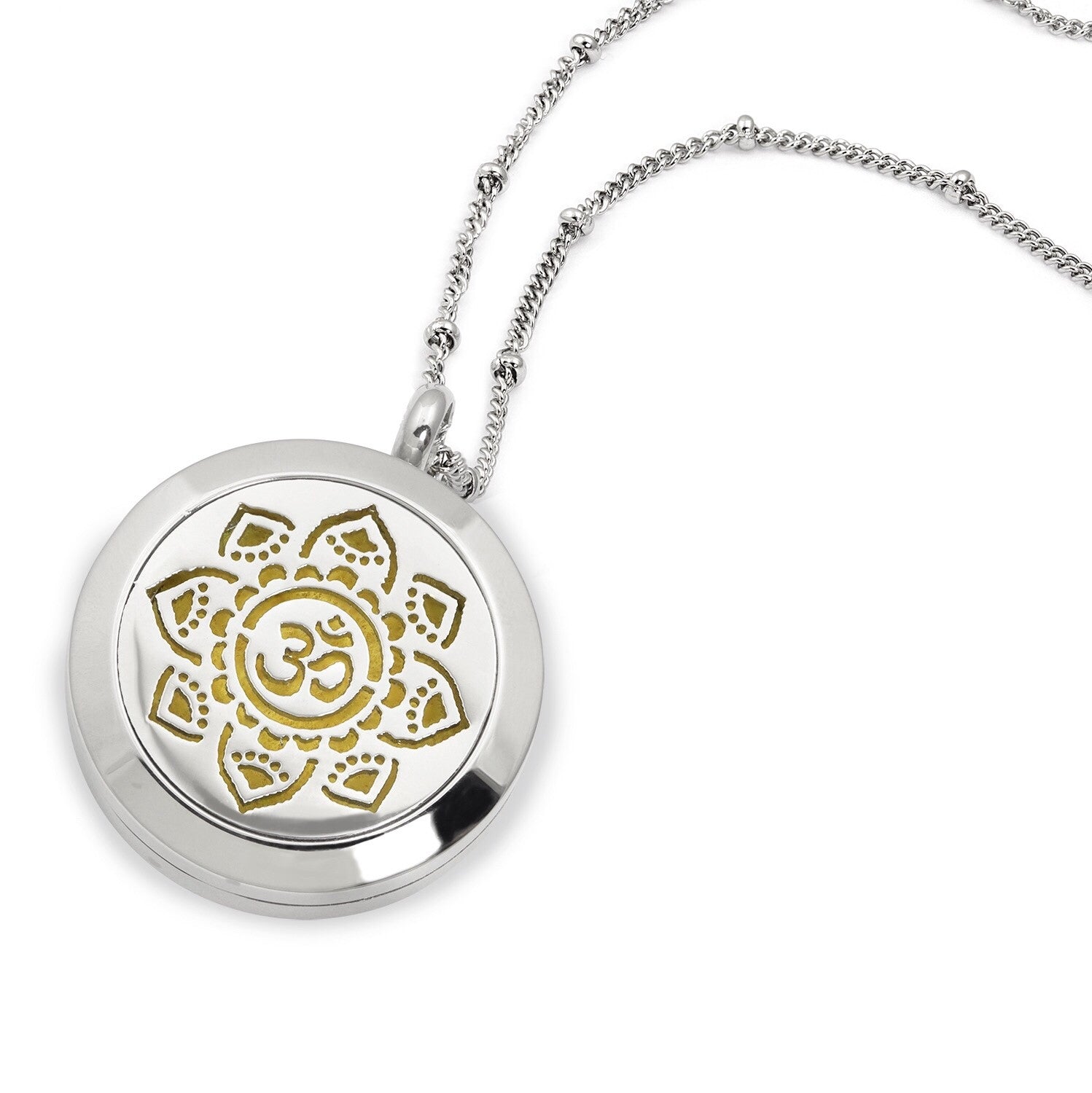 004) Silver Aum/Om Aromatherapy / Essential Oils Diffuser Necklace